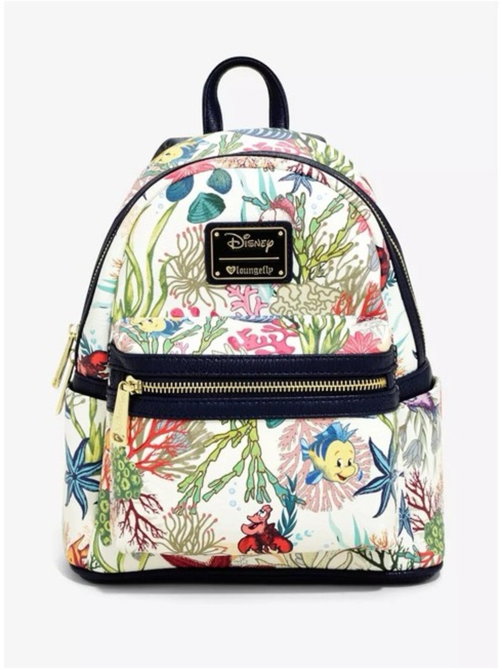 RARE Loungefly White Multi Floral Ariel Mini Backpack with Navy Trim